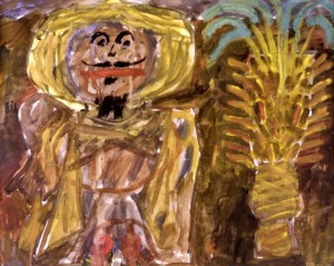 Jean Dubuffet, Arabe au palmier, 1948, pittura alla colla su carta, Collezione privata, courtesy Galleria Tega.