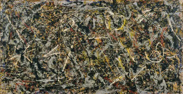 Alchimia (Alchemy), 1947 Olio, pittura d'alluminio (e smalto?)  e spago su tela, 114,6 x 221,3 cm Collezione Peggy Guggenheim, Venezia  © Jackson Pollock, by SIAE 2013