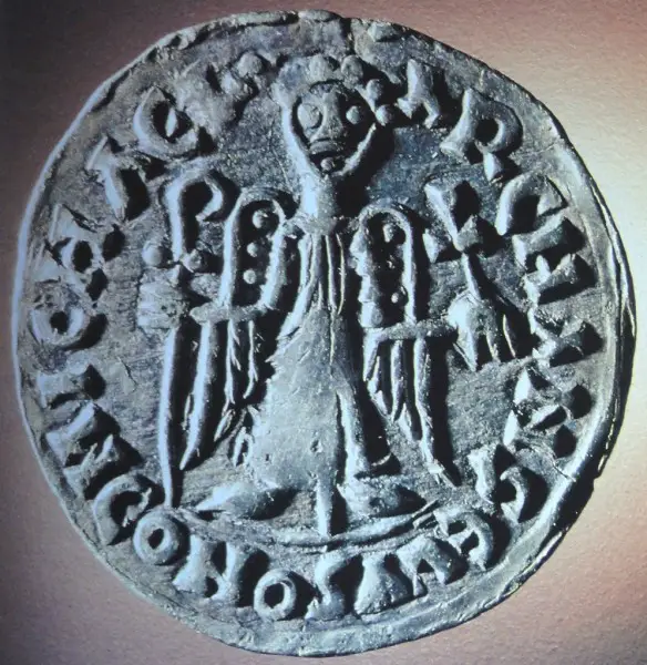   Soldo d’oro  di   Sicone, Principe di Benevento   (817-832) - Rovescio della moneta con l’Arcangelo Michele, patrono della etnia longobarda 