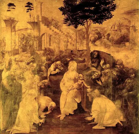 Adorazione dei Magi. 1481 – 1482, olio su tavola. Galleria degli Uffizi, Firenze