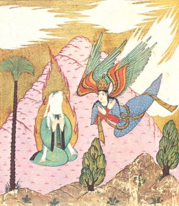 Miniatura in cui si raffigura l'Arcangelo Gabriele che si rivela a Maometto