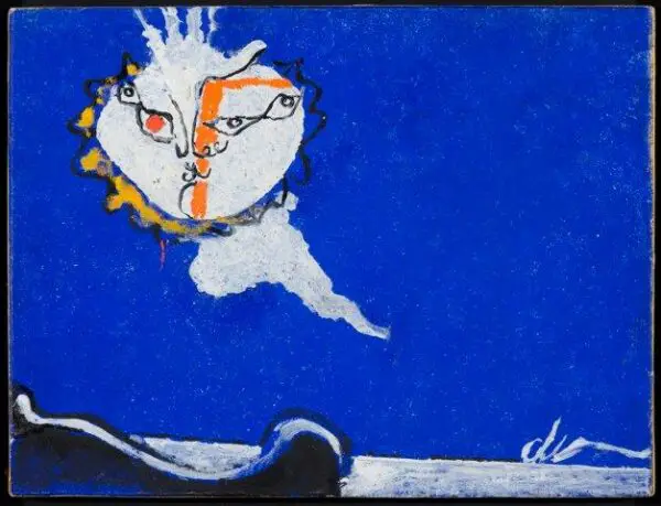 Osvaldo Licini, Amalassunta su fondo blu, 1950, olio su carta telata, cm 25,5 x 33,35
