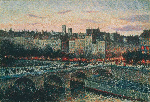 MAXIMILIEN LUCE Quai de l’École, Paris, le soir (Quai de l'Ecole, Parigi, sera), 1889 olio su tela, 50,9 x 70 cm - collezione privata  