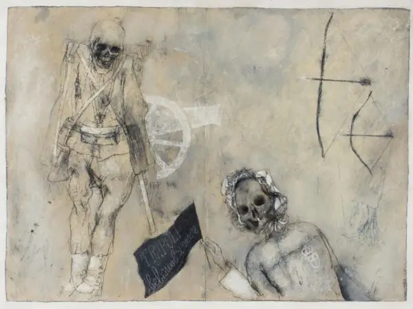  Tavola dal libro” L’arte della guerra”, 1969-1972, grafite e tecnica mista su carta applicata su lastre di zinco, graphite and mixed media on paper mounted on zinc plate, ciascuna / each cm 35 x 50 