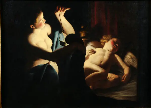 Candlelight Master Psiche scopre Amore olio su tela XVII secolo Pinacoteca Civica, Teramo