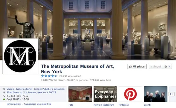 La fanpage del Metropolitan di New York con più di 1milione di fan. 