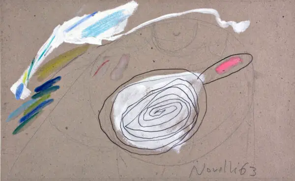 Gastone Novelli, Senza titolo, 1963 Matita, pastello e tempera su cartoncino © Gastone Novelli, Raccolta del disegno, Galleria civica di Modena