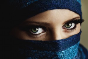 Young arabian woman in hijab with sexy blue eyes
