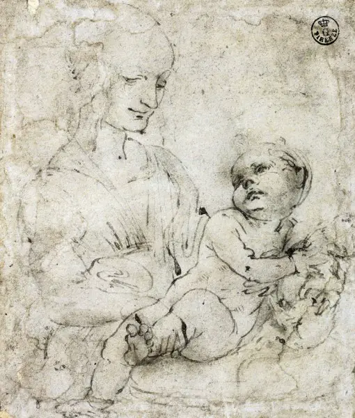 LEONARDO DA VINCI, Studio per Madonna del gatto, 1478-1480 circa Penna e inchiostro; 125 x 105 mm Firenze Gabinetto dei Disegni e delle Stampe degli Uffizi - Soprintendenza Speciale per il Polo Museale Fiorentino, inv. 421 E recto © 2014. DeAgostini Picture Library/Scala, Firenze 