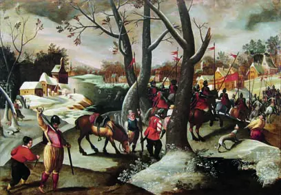 Marten van Cleve Paesaggio invernale con la Strage degli innocenti 1570 ca. Olio su tavola, 74x106,5 cm Collezione privata - Belgio